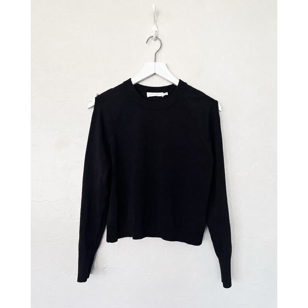 Jonathan Simkhai Black Gold Button Cutout Sleeve Knit Sweater Top L